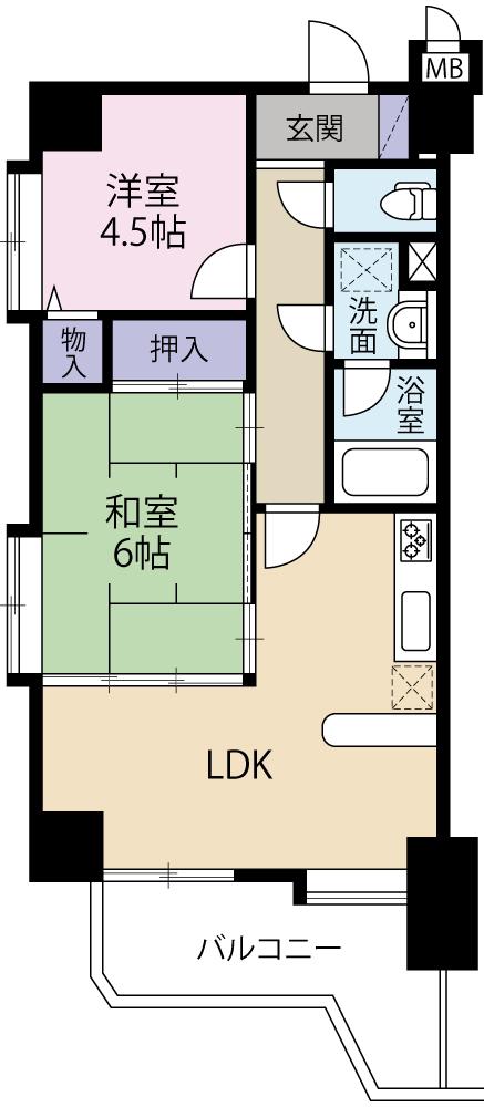 シティコート北仙台(2LDK/6階)の間取り写真