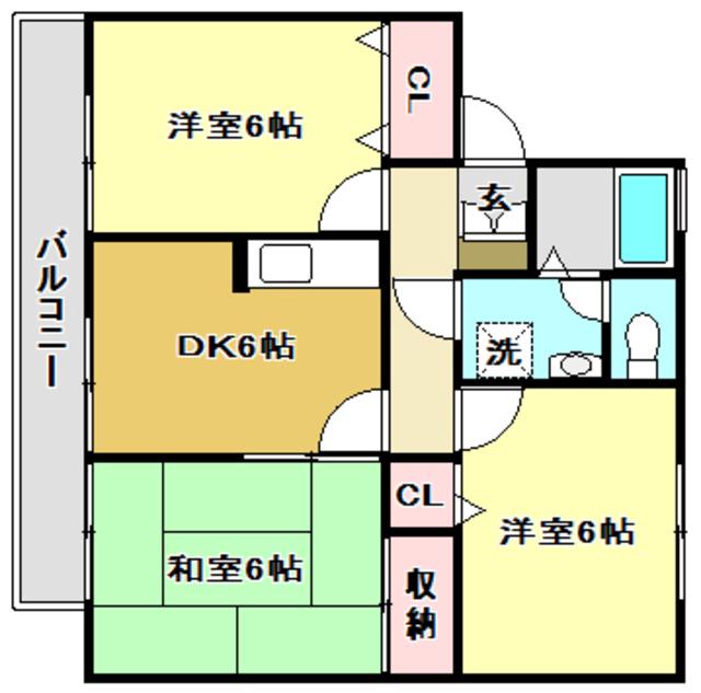 フォーリーヴス A棟(3DK/1階)の間取り写真