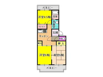 ヴィラ仲谷向陽台(3DK/2階)の間取り写真