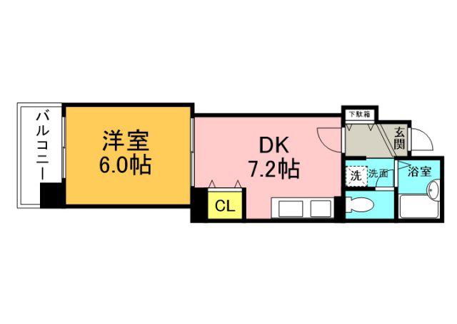 WELCOME舟入(1DK/4階)の間取り写真