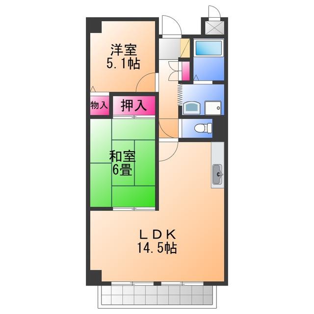 ウィズ・ユー八木(2LDK/4階)の間取り写真