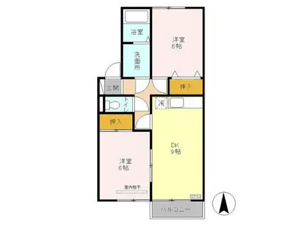 フラワーレジデンス森田参番館(2DK/2階)の間取り写真