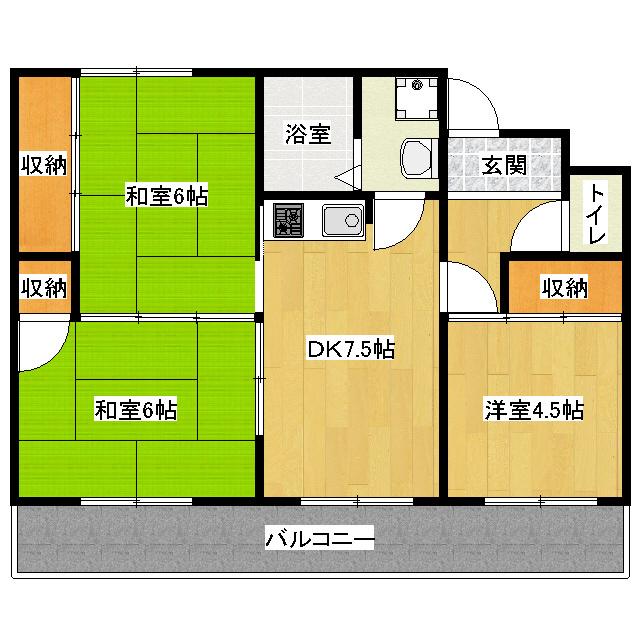 コーポ弘和(3DK/1階)の間取り写真