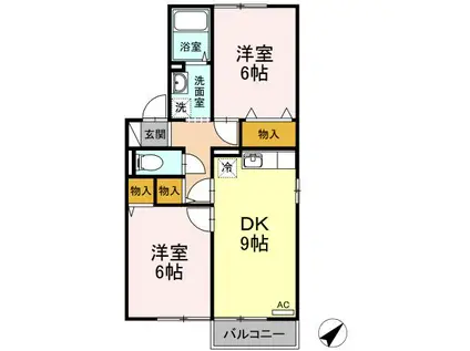 ウィルモア観月坂B棟(2DK/1階)の間取り写真