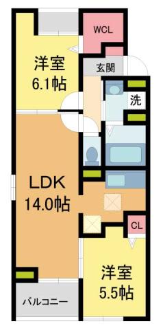 ベルフローラ(2LDK/1階)の間取り写真
