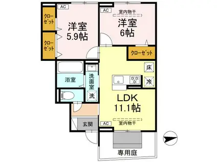 オリエンタルドエル I(2LDK/1階)の間取り写真