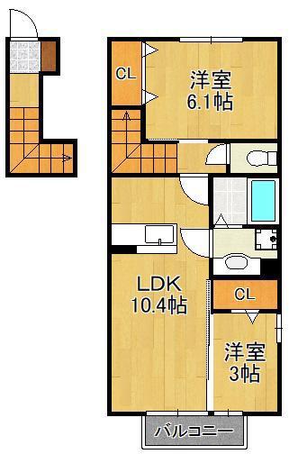 トレス苅田壱番館(2LDK/2階)の間取り写真
