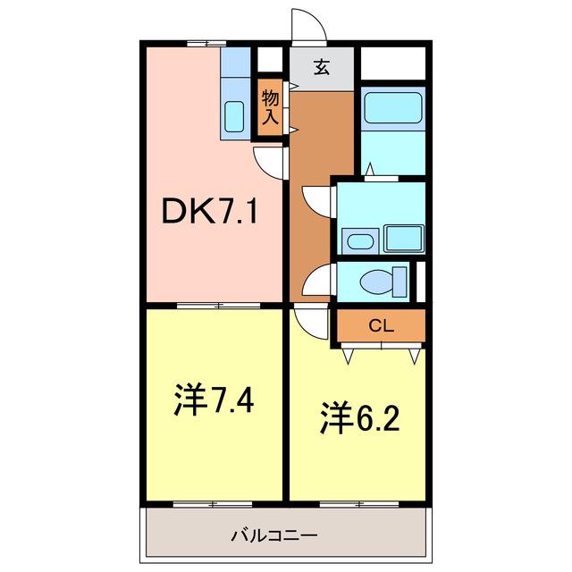 SOLE城山(2DK/3階)の間取り写真