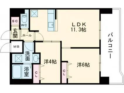 S-RESIDENCE国泰寺町一丁目(2LDK/17階)の間取り写真