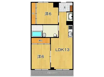 パノラマハイツ秋山(2LDK/1階)の間取り写真