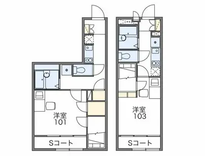 レオパレスヒルサイド今宿(1K/1階)の間取り写真