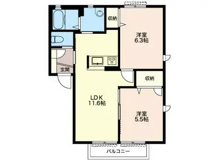 クレール シャトー B(2LDK/2階)の間取り写真