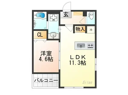 ボヌール太秦(1LDK/2階)の間取り写真