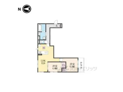 ヌーベル・ヴィ―侍従池(2LDK/1階)の間取り写真