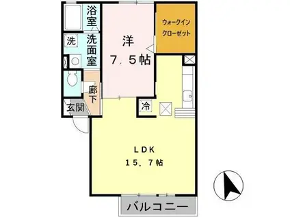 シロス船上B(1LDK/1階)の間取り写真