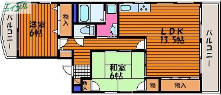 サンハイム岡町(2LDK/2階)の間取り写真