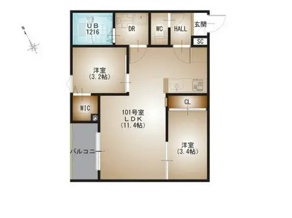 REGALESTーF 東観音(2LDK/3階)の間取り写真