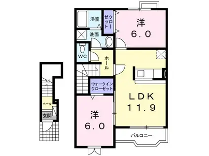 HONESTY・YOU III(2LDK/2階)の間取り写真
