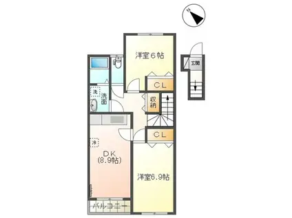 マリンハイムI(2DK/2階)の間取り写真