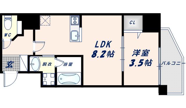 リアライズ布施駅前(1LDK/8階)の間取り写真