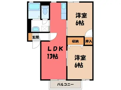 ロジュマンA棟(2LDK/2階)の間取り写真