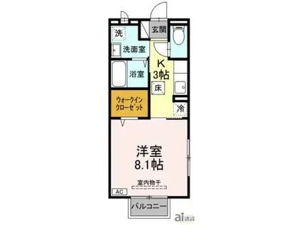 シャルマンクールII(1K/1階)の間取り写真