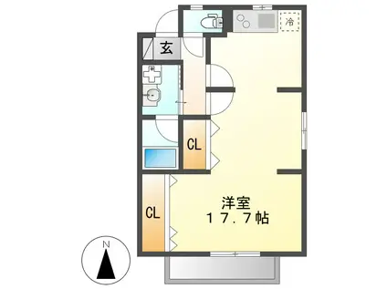 コーポ上流I(ワンルーム/1階)の間取り写真