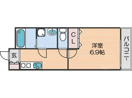 グリッター沢之町(1K/2階)の間取り写真