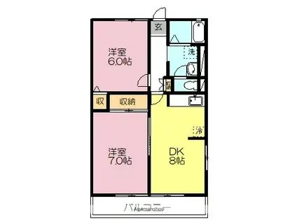 シティハイムゆりの木(2DK/2階)の間取り写真