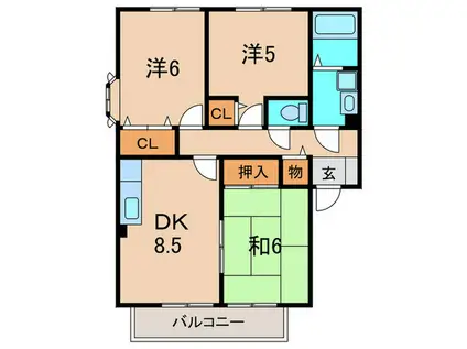 グランパルク向井B棟(3DK/2階)の間取り写真