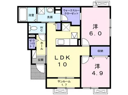 メゾン そよ風(2LDK/1階)の間取り写真