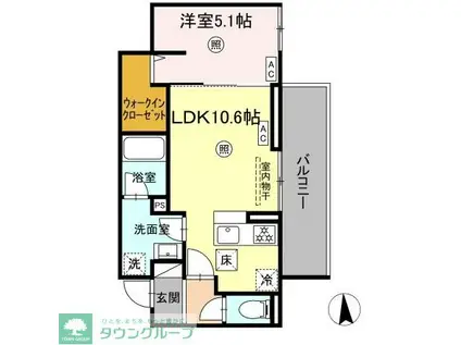 TRISIA T ウエスト(1LDK/2階)の間取り写真