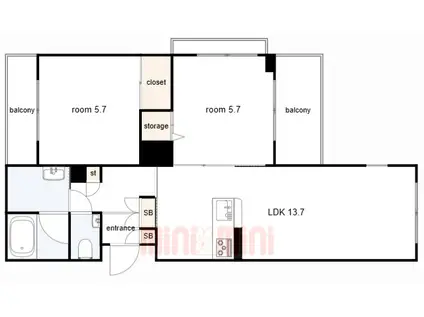 VILLA AUBE甲東園(2LDK/3階)の間取り写真