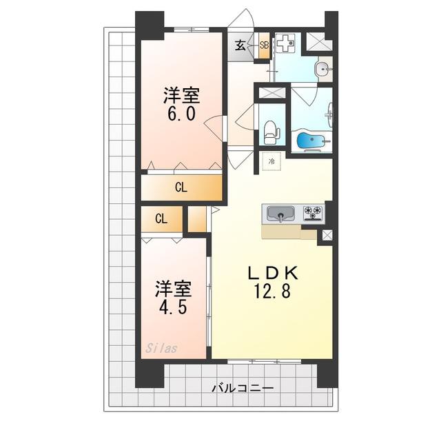 フェリスシエロ堺(2LDK/8階)の間取り写真