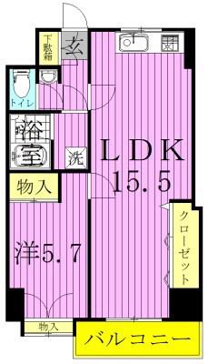 グランドマンション金子(1LDK/6階)の間取り写真