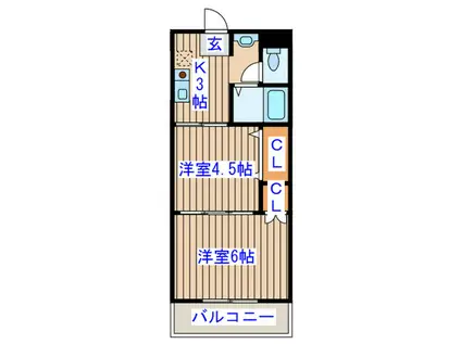 ヴァンクール小田原(2K/3階)の間取り写真