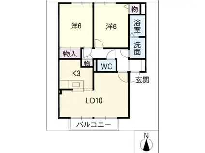 プリムローズ大野10(2LDK/2階)の間取り写真