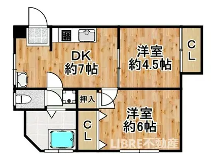 ターフィーズフラット大正(2DK/4階)の間取り写真