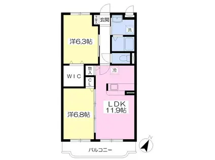 グランディール参番館(2LDK/3階)の間取り写真