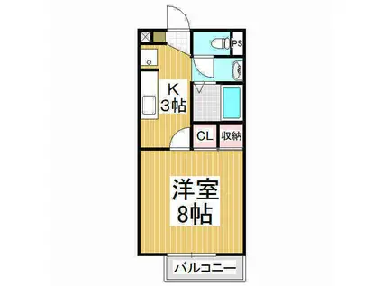 ヴィラ・ルミナリエ B棟(1K/2階)の間取り写真