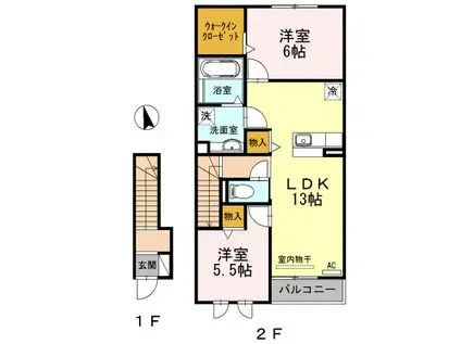 ゴールドバレーII(2LDK/2階)の間取り写真