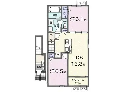 カルム・メゾンII(2LDK/2階)の間取り写真