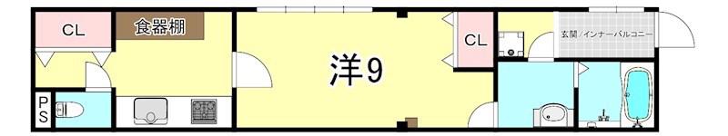グランヴィア甲南(1DK/4階)の間取り写真