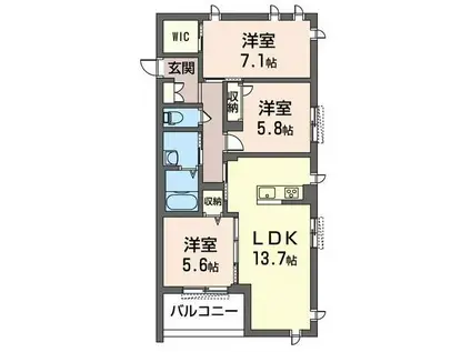 クレア平台 B(3LDK/2階)の間取り写真