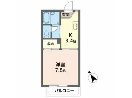 ゼルコバ(1K/2階)の間取り写真