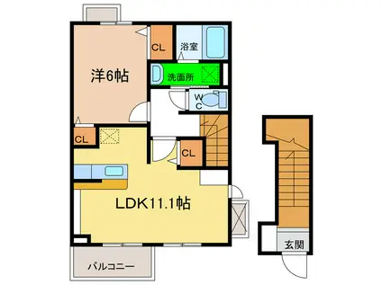 プレ ブレッジ シェトワIII(1LDK/2階)の間取り写真