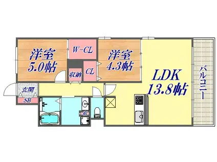 ソフィット岬(2LDK/3階)の間取り写真