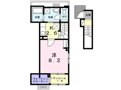 ロイヤル・鈴 G(1K/2階)の間取り写真