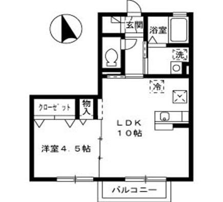 リビングタウン高松中央(1LDK/2階)の間取り写真
