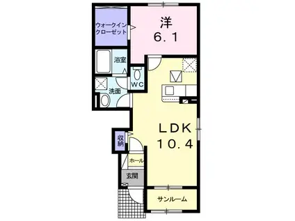 プルメリアII(1LDK/1階)の間取り写真
